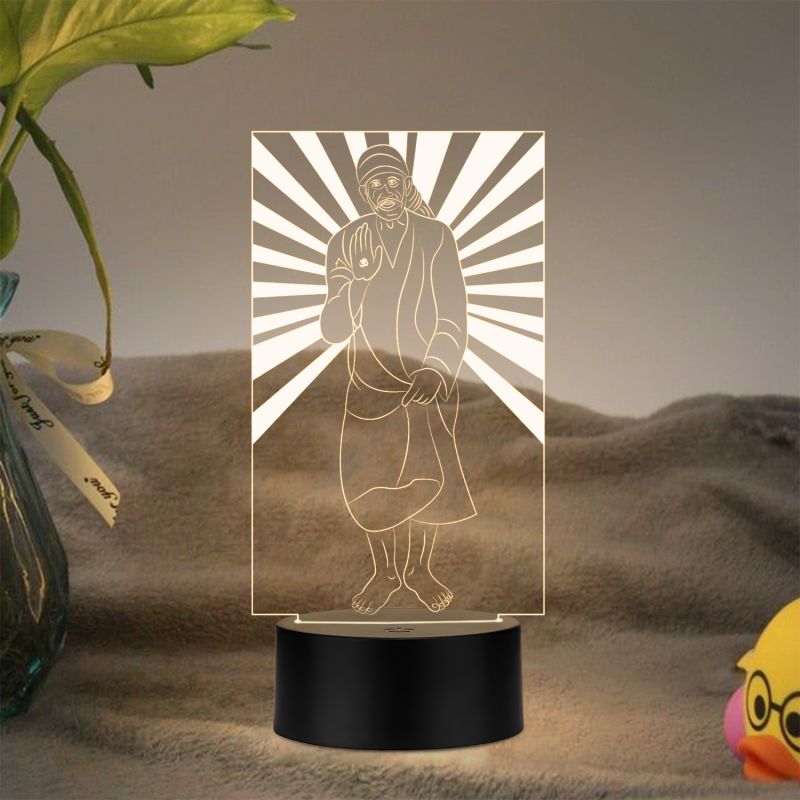 Sai Baba Design Night Lamp with warm white light